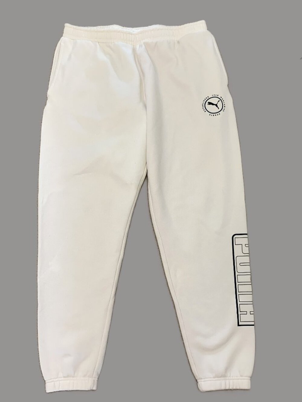 Puma Cream Men Sweatpants Size XL Cuffed Hem Elastic Waist Excellent Condition